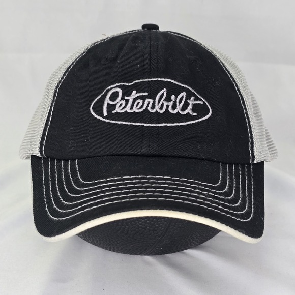 White Cross Other - Peterbilt Strapback Trucker Hat Black White Mesh-Back Cap BDA Embroidered Patch